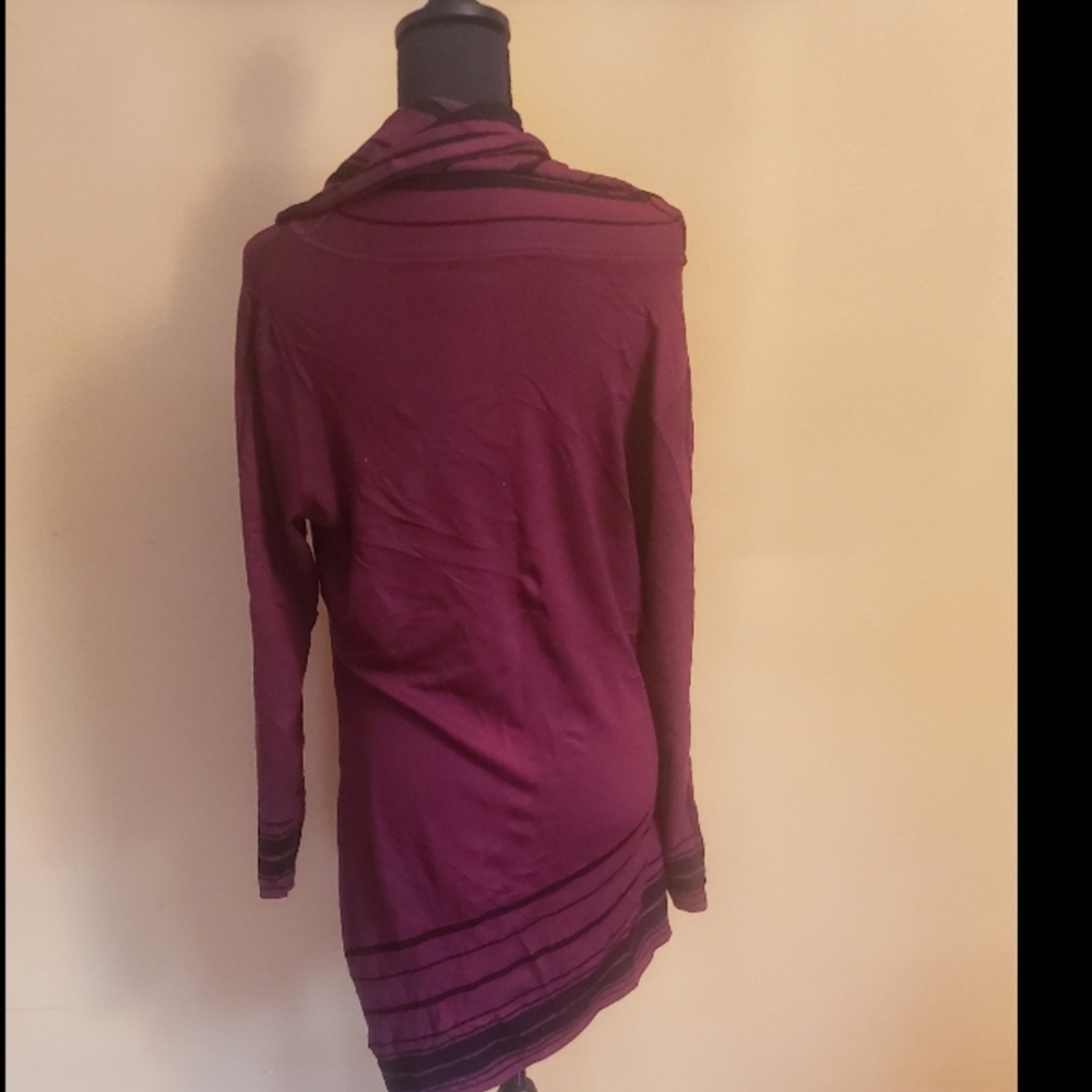 Ashley Stewart Burgundy Black Cowl Neck Sweater Tunic Size 14/16 - Picture 4 of 4